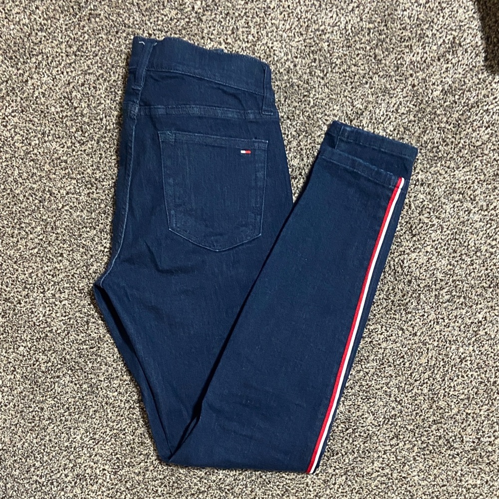 Tommy Hilfiger Navy Jeans with Red and White Accent